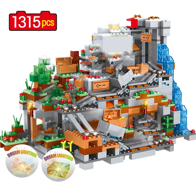 Blocos de Construção Brinquedos para Crianças Montanha Caverna Modelo Cachoeira Tijolos Conjuntos Presentes 1351 Pçs