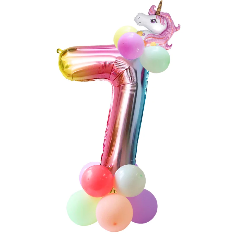 16 шт Единорог шары на день рождения 32 дюйма Радужный шар с цифрами украшения на день рождения детский воздушный шар «С Днем Рождения» номер баллон - Цвет: 7