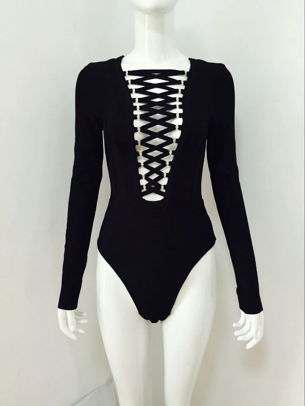 High Quality Women's Sexy Runway Long Sleeve Kim kardashian Jumpsuit