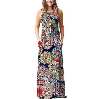 

Women's Sleeveless Racerback Sleeveless Loose Plain Maxi Dresses Casual Long Dresses with Pockets