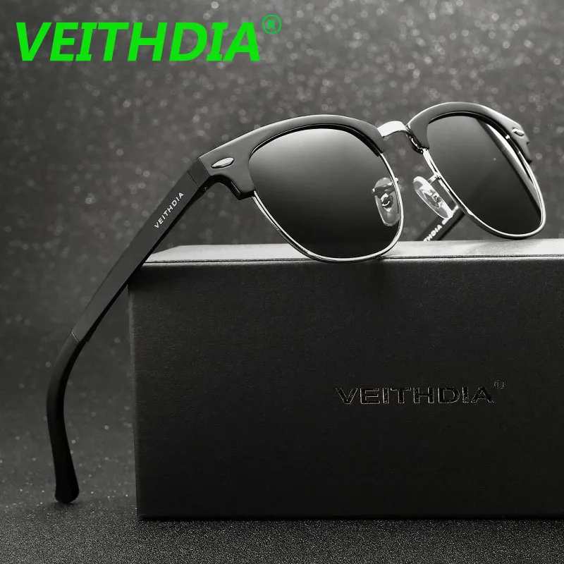 Мужские и женские солнцезащитные очки VEITHDIA поляризационные зеркальные с синим