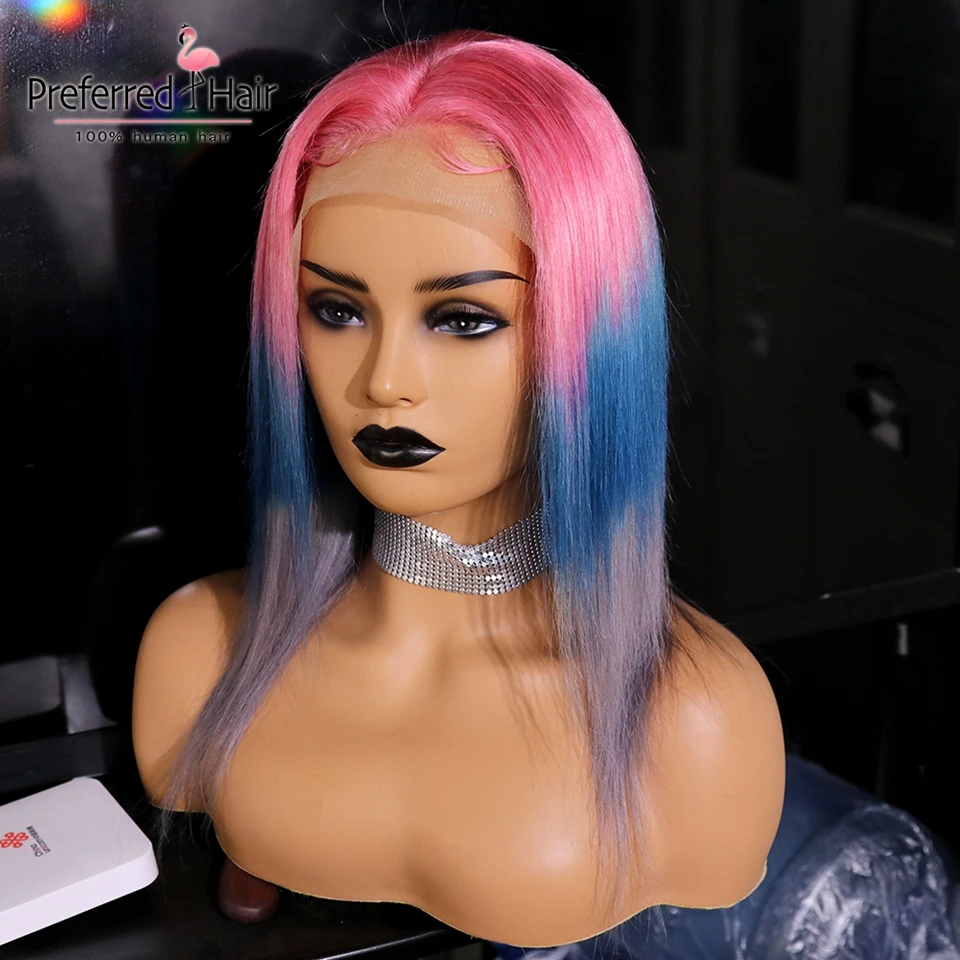 

Preferred Short Wig Brazilian Remy Ombre Lace Front Wig Preplucked Transparent Lace Straight Human Hair Wigs For Black Women