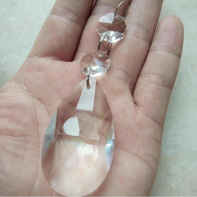 10 шт./лот, 50 мм прозрачный слеза капли в форме миндаля pandent+ 2 Восьмиугольные+ 3 хромированное кольцо разъем стекло свадебный кристалл кулон