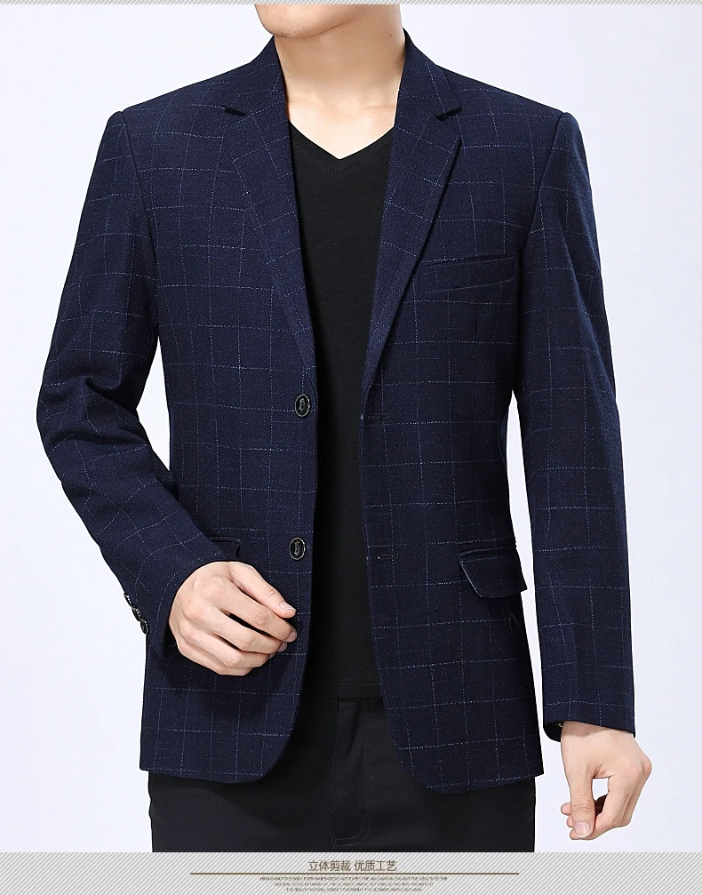 WAEOLSA Elegance Men Blazers Navy Blue Wine Red Suit Jackets Man Plaid Blazer Masculino Slim Fit Suit Coat Male Uniform Office (5)