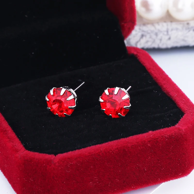 

Hot Sale Popular Multi-color Simple Round 12 Sets Small Crystal Red Blue Green Pink Stud Earrings Set Clothing Accessories Gifts