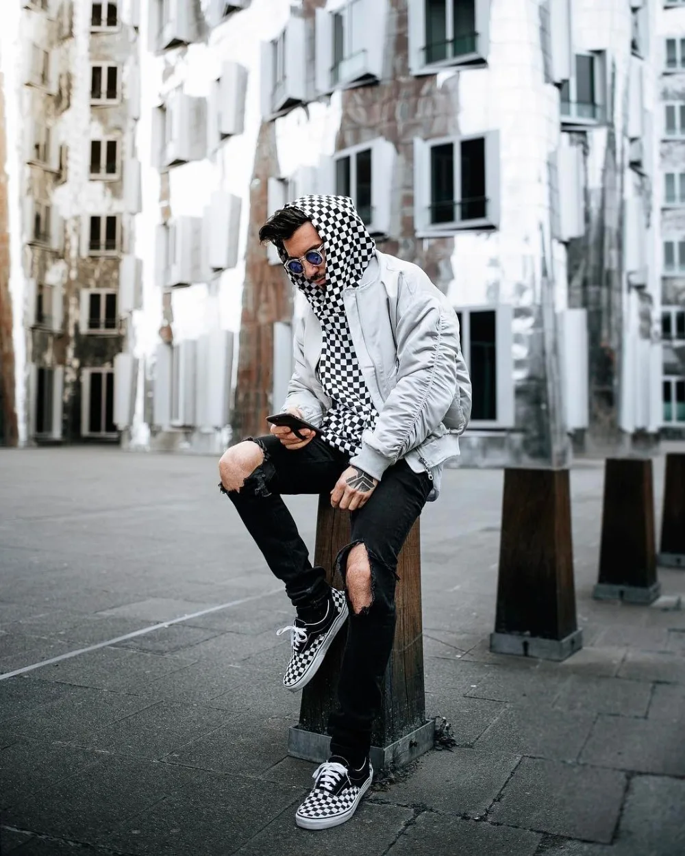HIPFANDI High Street Fashion Casual black White Sweatshirts Justin Bieber Style Checkerboard Lattice Men Brand Pullover Hoodies