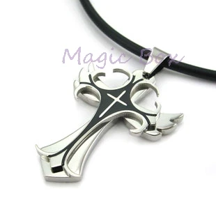 

en Jewelry Cool Stainless Steel Large Men's Cross Necklace Pendant with rubber rope necklace 50cm