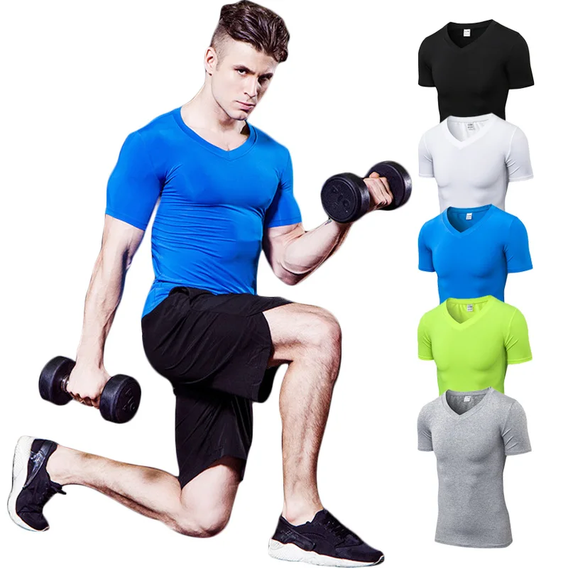 Мужские топы, футболки, бодибилдинг, быстросохнущая спортивная футболка с v-образным вырезом и коротким рукавом, мужские тренды, фитнес-футболка