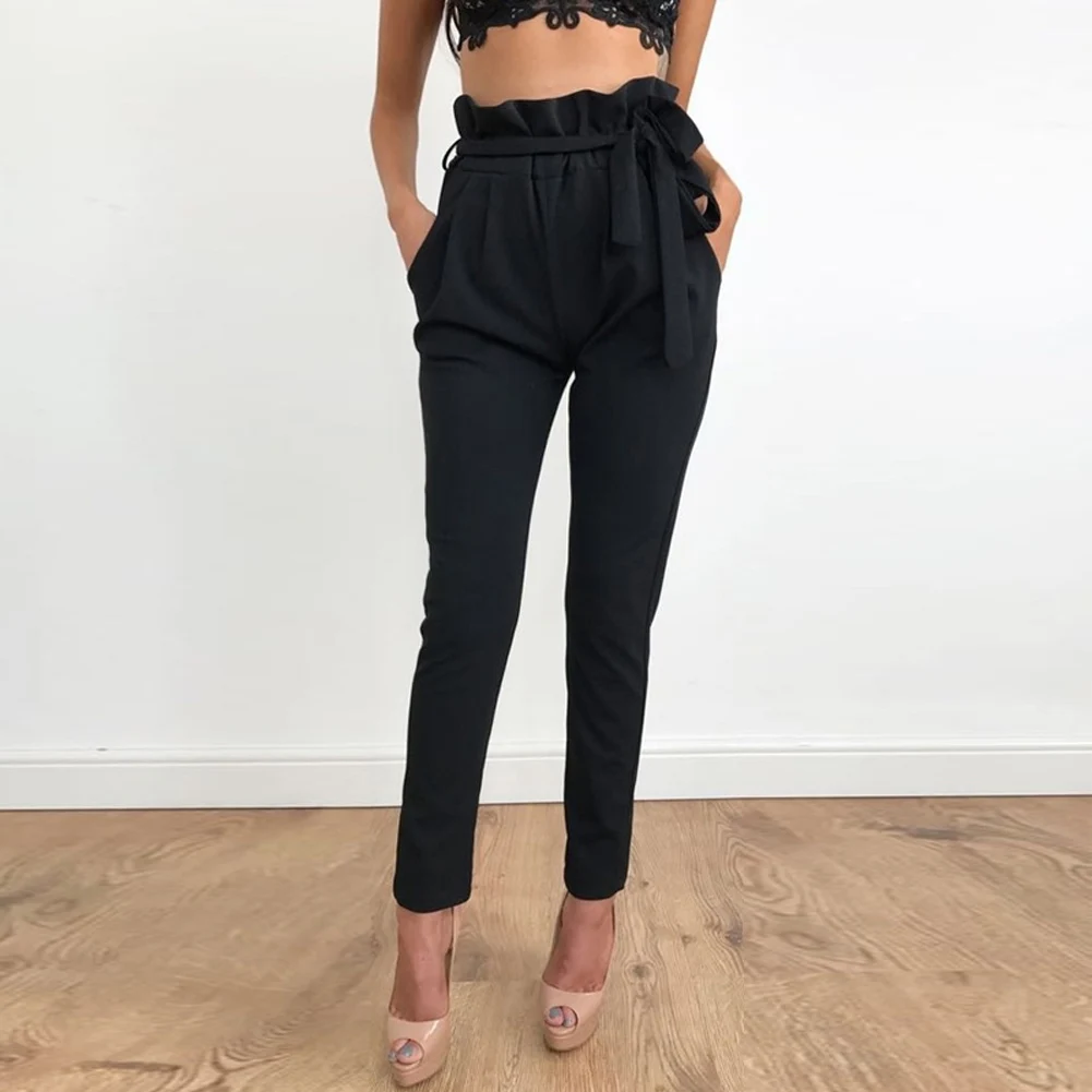 high waisted pants with bow tie