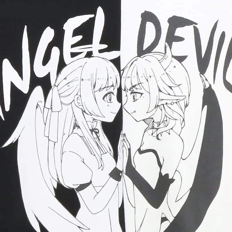 Толстовка с капюшоном в японском стиле Angel and Devil черная белая осенне зимняя