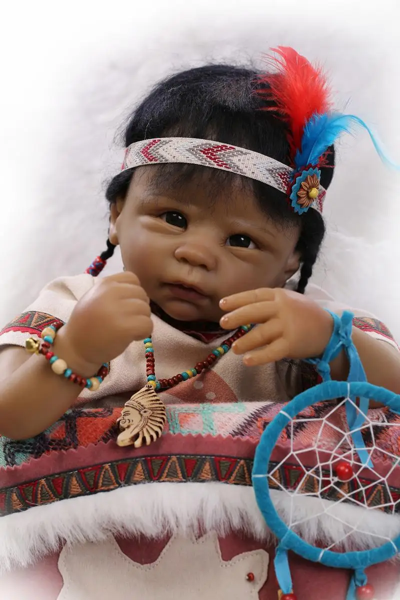 

NPK 55cm Limited collection newborn size sumilation native American indian babywith PP cotton body silicone reborn baby dolls