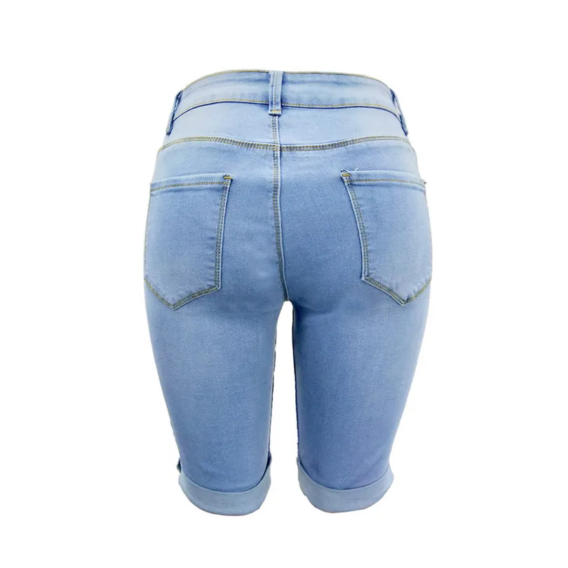 Women Mid Rise Elastic Denim Shorts Women Zip Skinny Denim Knee Length Curvy Stretch Shorts Jeans Skirt Shorts Pantalones 40MR1502