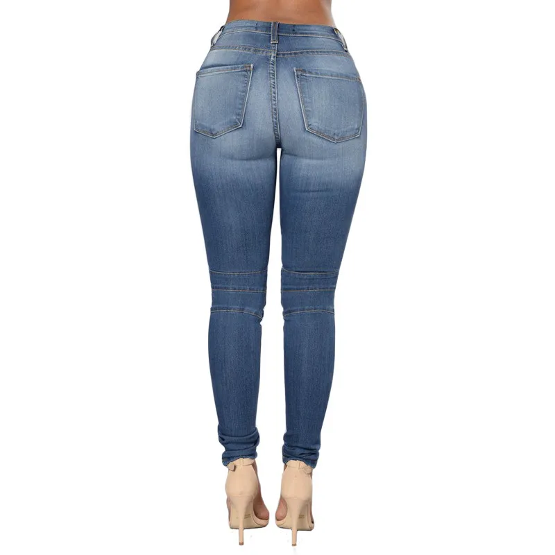 Women Skinny Slim Pencil Jeans Female Spliced Pleated Pants Lady Low ...