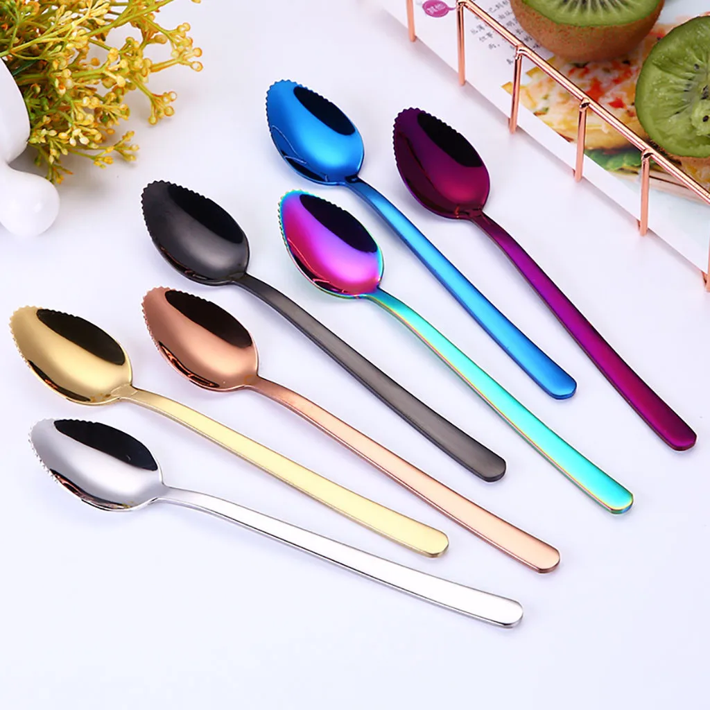 Stainless Steel Spoons Long Handle Colorful Milk Coffee Spoons Drink Tools Kitchen Gadget Fruit Food Ice Cream Scraping Aid