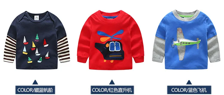 2018 Spring Autumn For 2-9 10 Years Children Cotton Striped Patchwork Cartoon Car Bus Truck Baby Kids Boys Long Sleeve T Shirts (13)