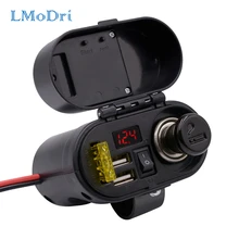 LMoDri Motorcycle Multi-function 4 in 1 Electronic Clock Type Cigarette Lighter Dual Ports USB Charger Waterproof