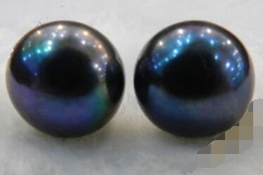 

Free Shipping wb00 Natural Black Tahitian Pearl Sterling Silver Stud Earrings AAA