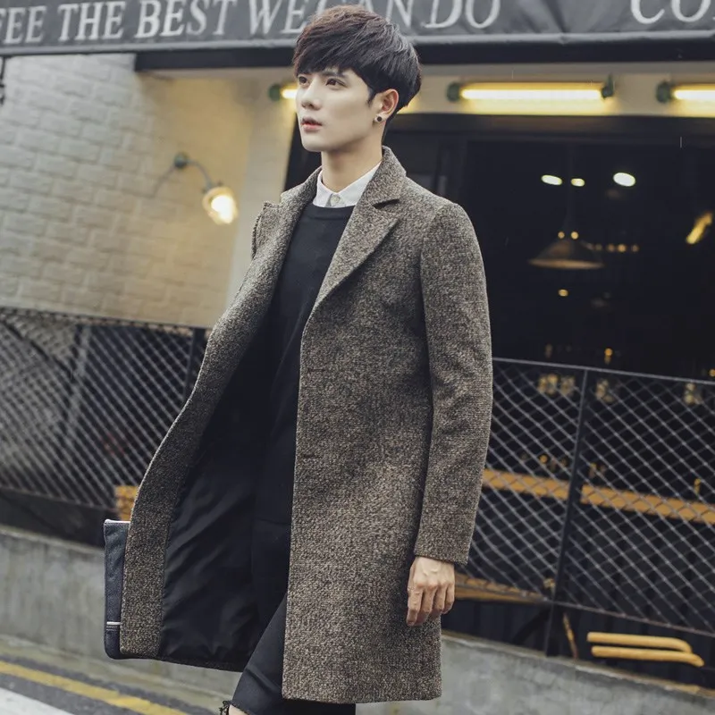 

Autumn and winter with cotton in the long section of men's woolen coat jacket men