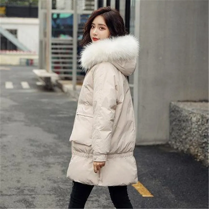 

2019 New Winter Women Warm Thicken Big Real Natural Fur Collar Jacket Ladies Loose Down Coats White Casual Duck Down Parkas C137