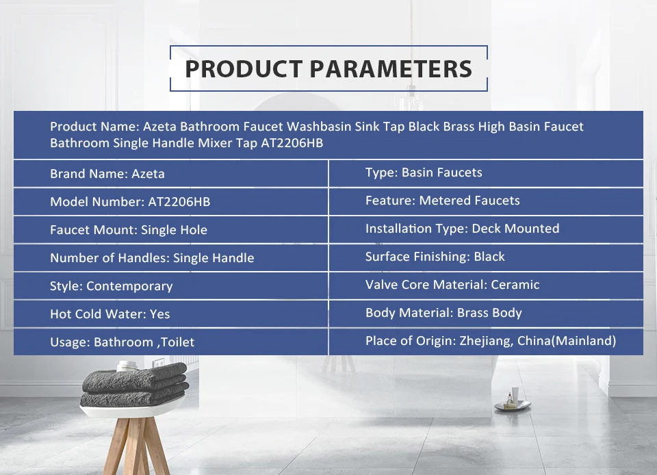Azeta ванная комната кран умывальник раковина Черный Латунь высокий смеситель ванная комната одной ручкой смесителя AT2206HB