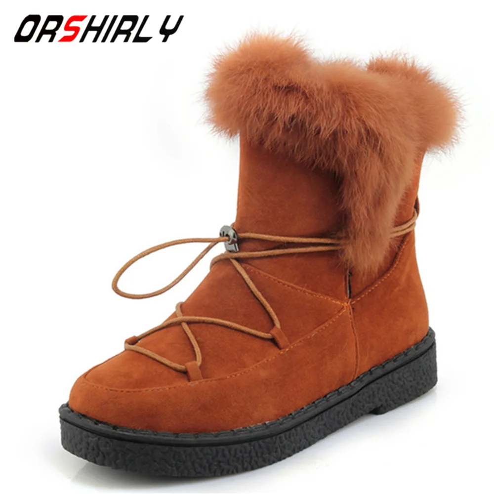 

Orshirly Fashion nubuck ankle women snow boots winter warm fur falt with plus size 45 comfortable solid handmade for ladies