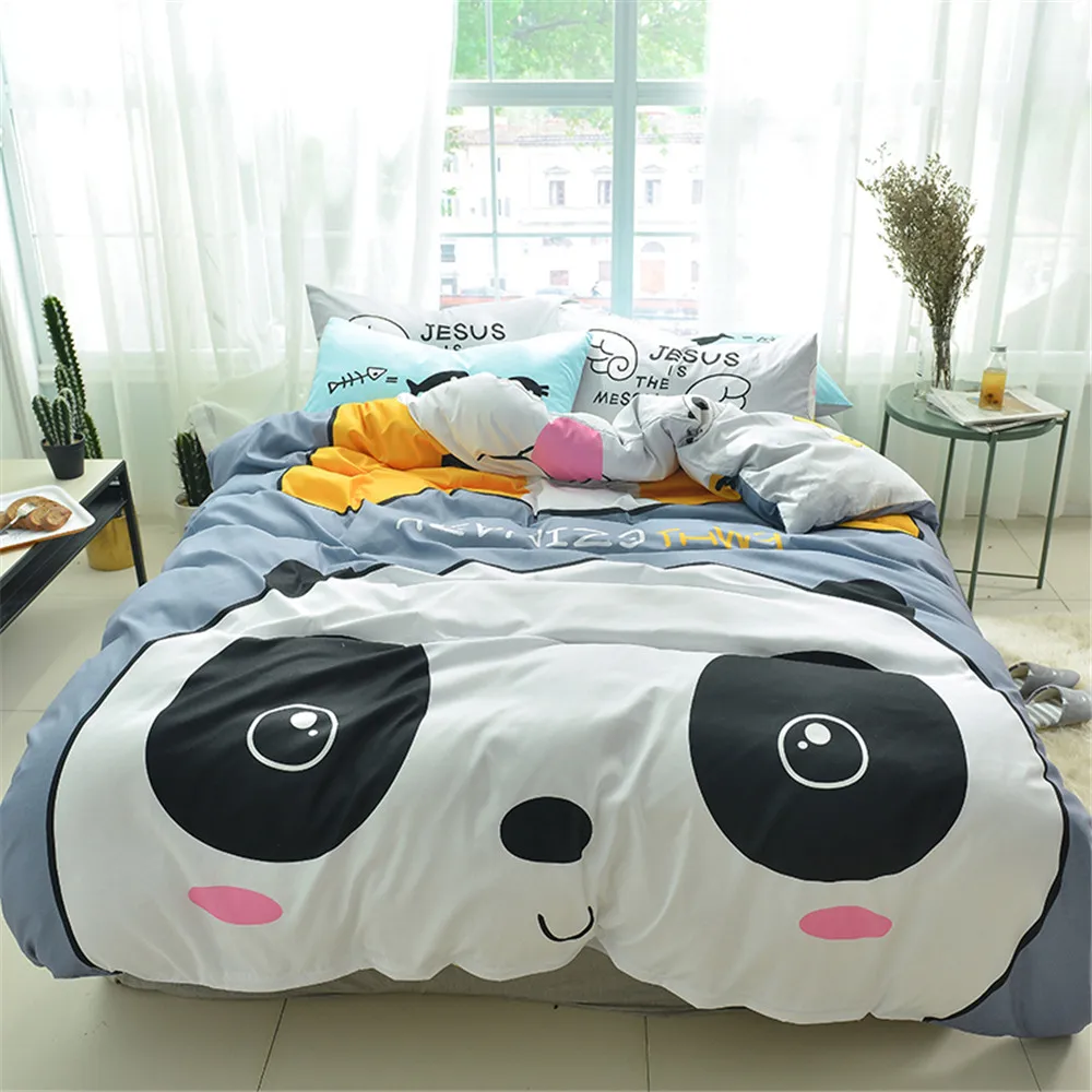 yeeKin Cartoon Black white Panda Kids Duvet Cover Sets Twin Size Cotton