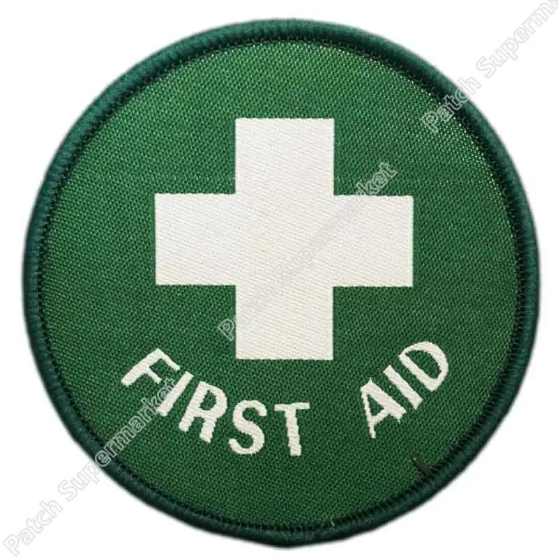 First Aid Circle Military Medical Medic Green White Cross Woven Uniform Iron On Patch Sew On