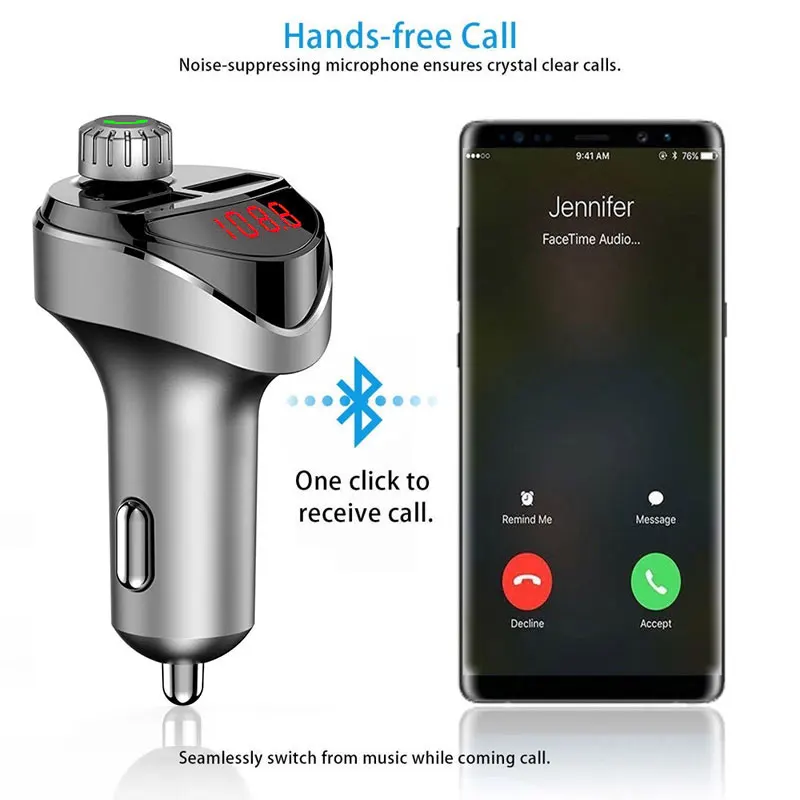 Vehemo 12 V-24 V 3.1A FM передатчик Dual USB TF карты Bluetooth автомобильный набор, свободные руки, MP3 микрофон автомобильный умный музыкальный плеер