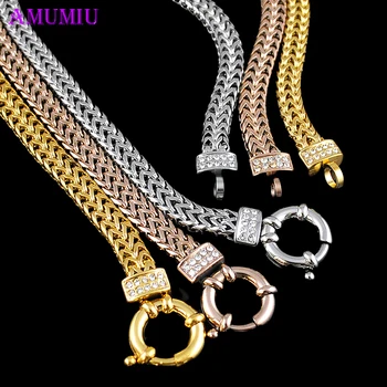 

AMUMIU 2019 Crystal New Arrival Flat Snake Chain Stainless Steel Necklace Rose Gold Color For Men Women Charming Jewellery N020