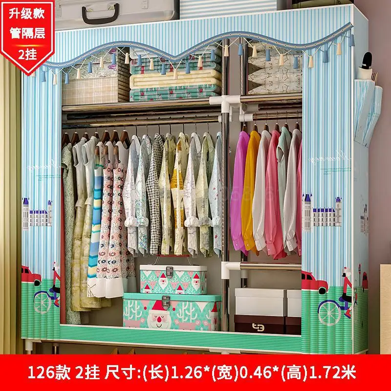 Simple wardrobe steel pipe bold reinforcement simple economical assembly fabric wardrobe storage cloth wardrobe - Цвет: 126x46x172cm  13