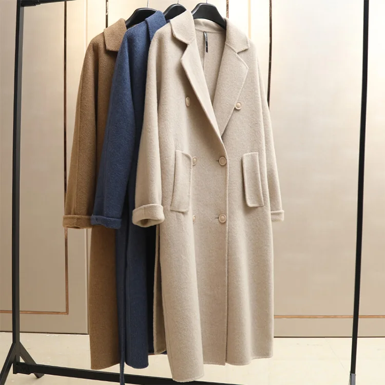 Ivory Long Alpaca Cashmere Coat Women's Wool Coats With Belt Brand
