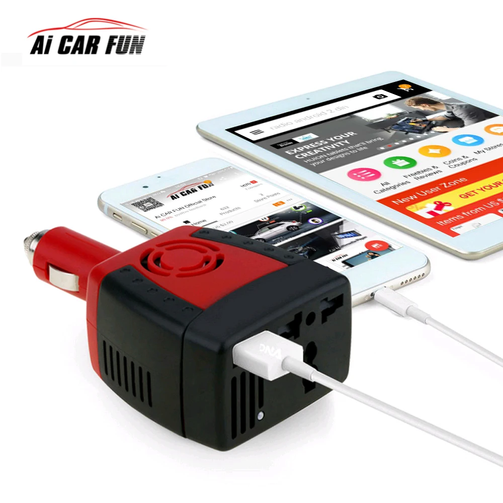 

150W 2100mA Car inverter USB Power Supply DC 12 V - AC 220 V Converter Transformer Laptop Mobile Phone Charger Universal Socket