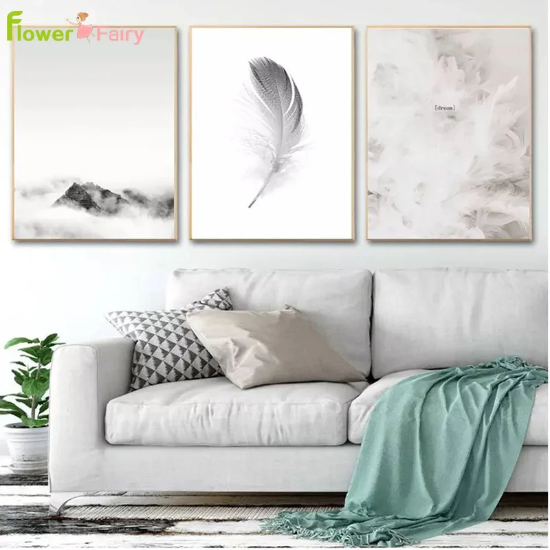 Feather Wall Art Canvas Painting Beautiful Girl Nordic Poster Words Beach Pictures For Living Room Mountain Home Decor Unframed