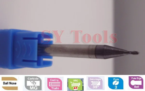 

10pcs 4mm Two Flute Ballnose EndMills hrc45 CNC Solid carbide Ball nose Endmills R1*4*D4*50