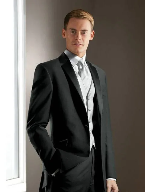 6259 Vêtement De Marié élégant Gris Anthracite Entaille Satin Revers Smokingcostumes De Mariage Best Mans 3 Costumes De Peices Veste Pantalon
