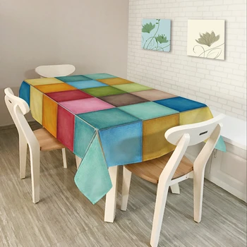 

Customizable 100% Polyester 3D Tablecloth Pastoral Colored Plaid Stripes Pattern Waterproof Rectangular Table Cloth Home textile