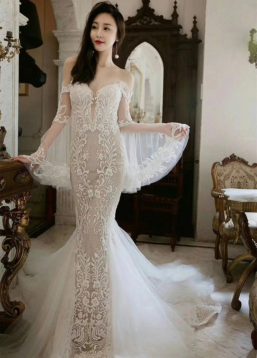 Импорт белые блестки вышитая Сетка кружевная ткань, кружевное свадебное платье Модное свадебное украшение ткань RS1110