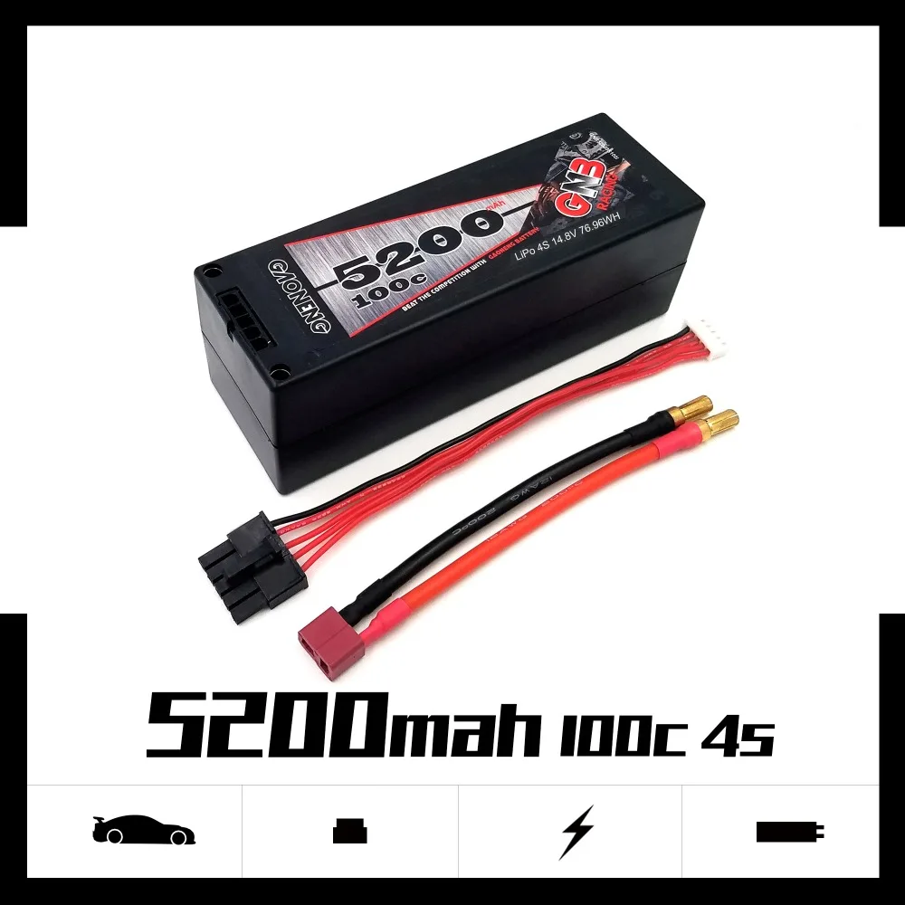 Gaoneng 5200 мАч 4S 14 8 В 100C/200C Hardcase Липо Батарея 5 0 мм пуля разъем деканов T штекер 1:8 1/8 RC