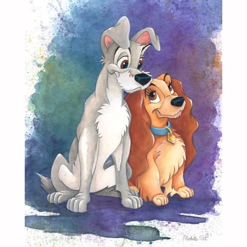 

DIY 5D Diamond Mosaic Diamond Painting Cross Stitch Two Puppies Kit Diamonds Embroidery round Drill Home Decoration
