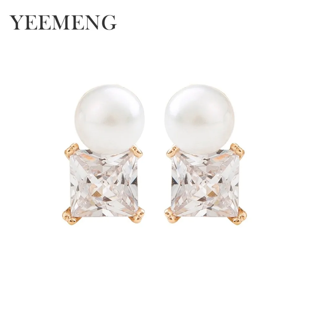 

YEEMENG 2019 New Korean Simple Cubic Zircon Double Side Pearl Earring for Women High Quality Cubic Earring Jewelry