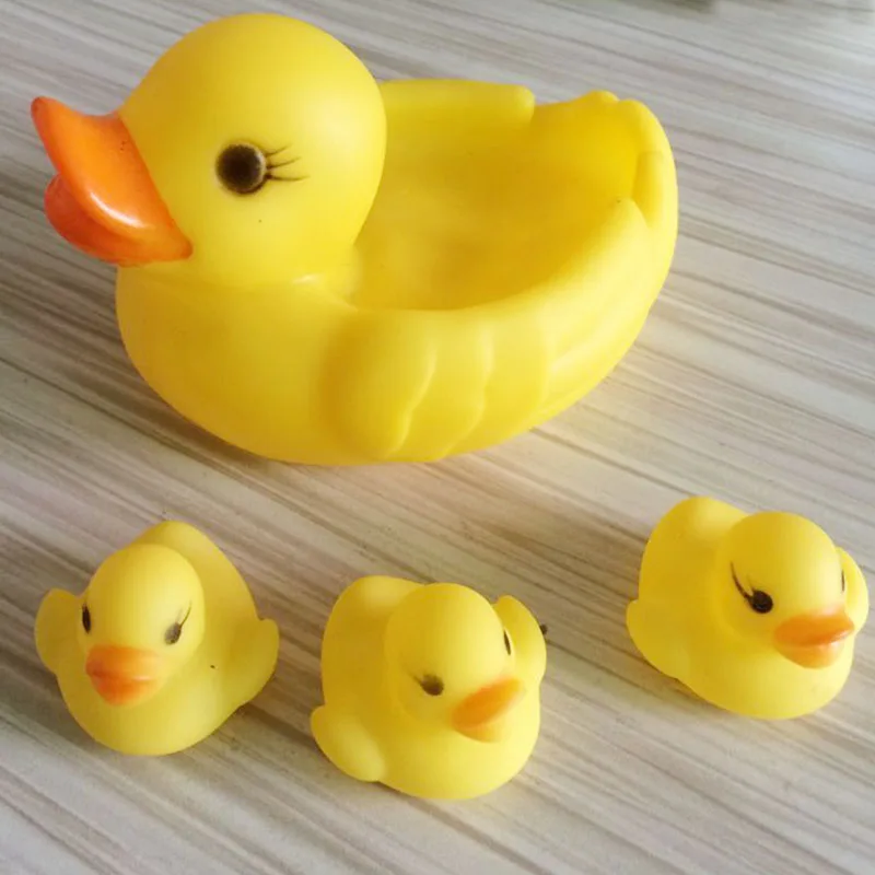 4pcs/lot Yellow Rubber Duck Baby Bath Toys Floating Sound Kids Toy In