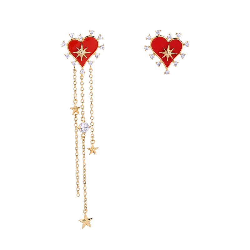 

Romantic Cute Korean Red Color Eanmel Zircon Heart Earring For Women New Arrival Drop Earring Wholesale Graduation Gift Earring