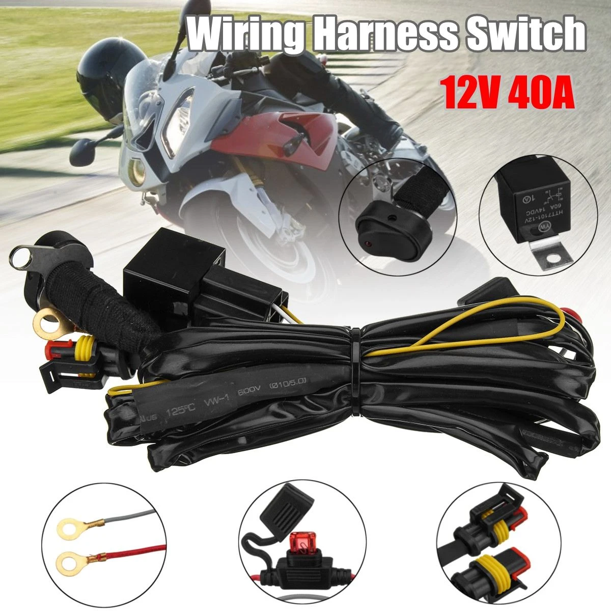 Motorcycle LED Fog Light Wiring Harness On/Off Switch 40A For BMW R1200GS F800GS