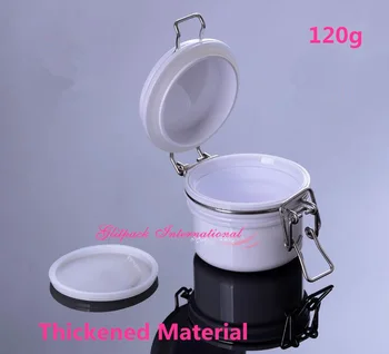 

100pcs/lot 120g Canning Cosmetic Storage Pearl White 4.2oz Locking Cannister Style jars with Hinged Lid Mason Jar Container