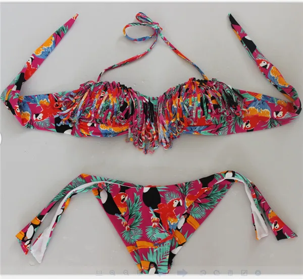 Sexy girl tassel bikini set animal printed swimsuit girl bathing suit