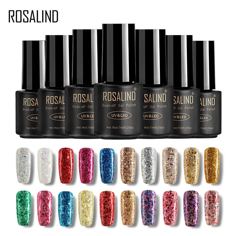 Limited Offer of  ROSALIND Gel 1S Diamond 7ml Nail Polish 29 Colors UV LED Nail Gel Polish Glitter Soak OFF Semi Perm