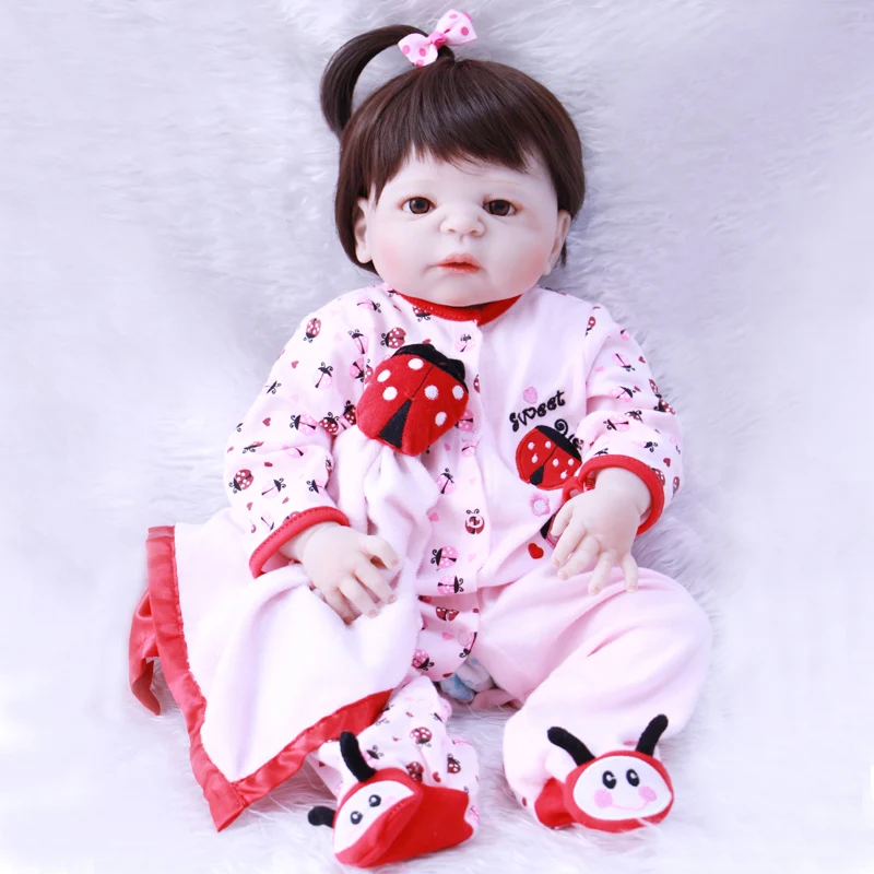 

23"Full Silicone 57cm doll Boneca Fashion Dolls baby reborn toddler bathe toy lifelike real play house babies collectible doll