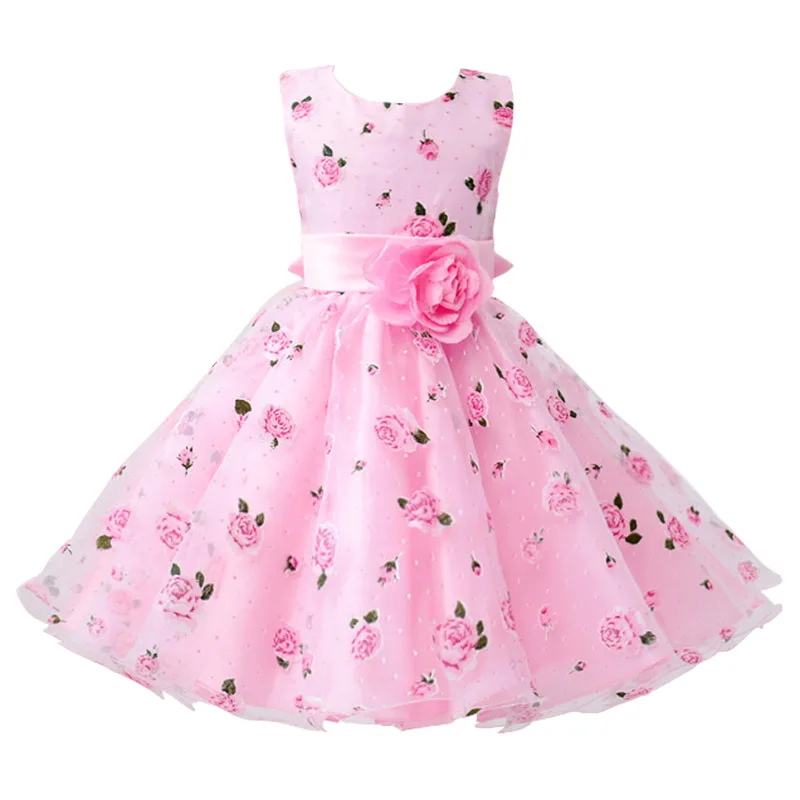 

2019 Children's Printed Princess Dress Rose Flower Peng Dress Wedding Dress Evening Cotton Evening Wedding Children Clothing