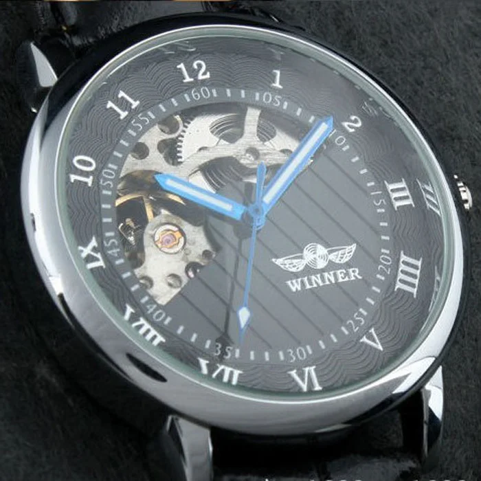 WINNER famous popular hot mechanical brand for men man fashion casual classic skeleton watches gold dial leather band