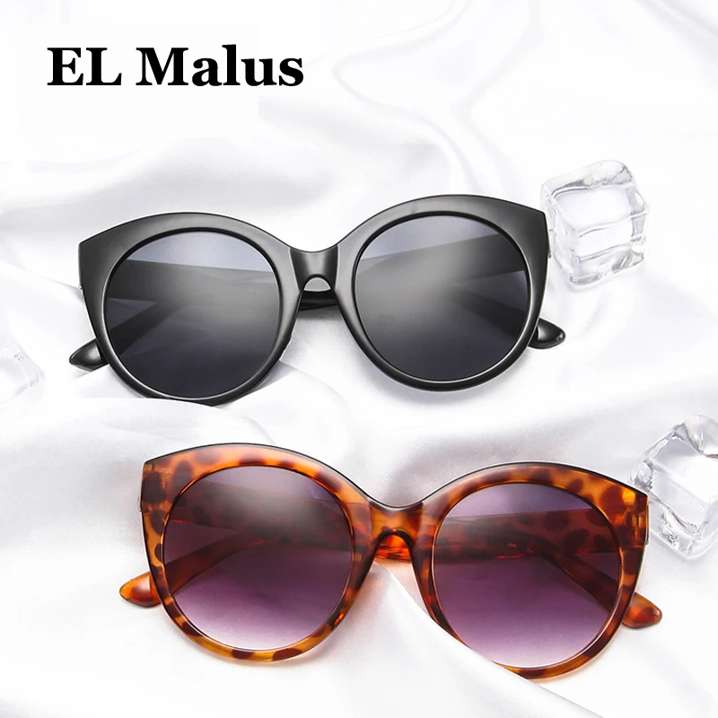 

[EL Malus]Retro Round Frame Sunglasses Women Female Tan Pink Lens Leopard Shades Fashion Sexy Ladies Sun Glasses Brand Designer